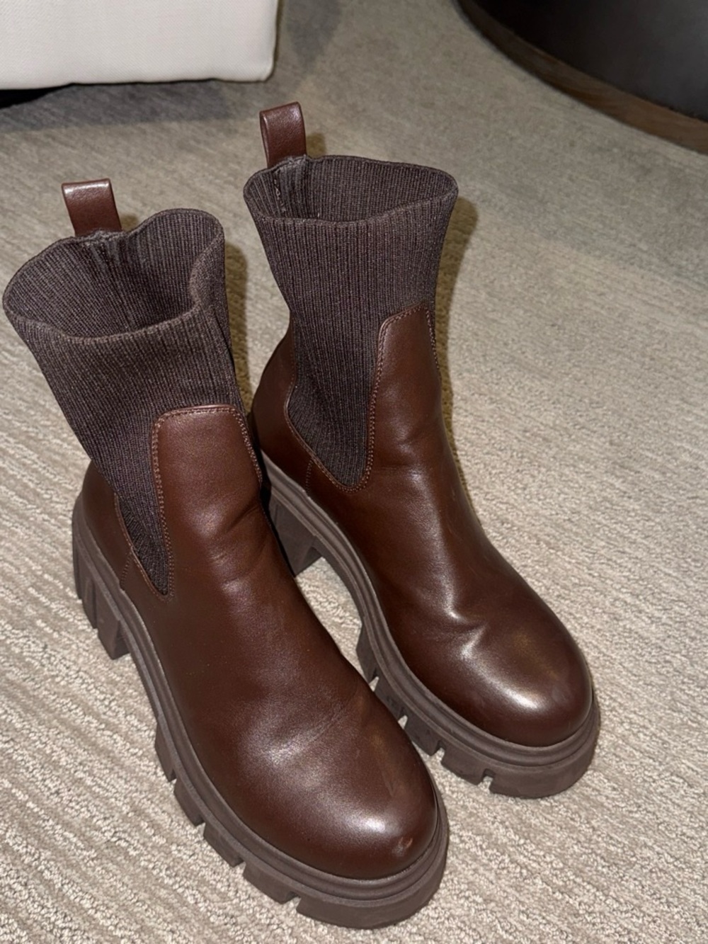 Steve Madden Brown Leather Platform Sock Chelsea Boots